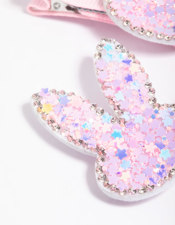 Kids Silver Fabric Butterfly Pack Clips