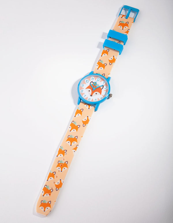 Kids Orange Fox Silicon Buckle Watch