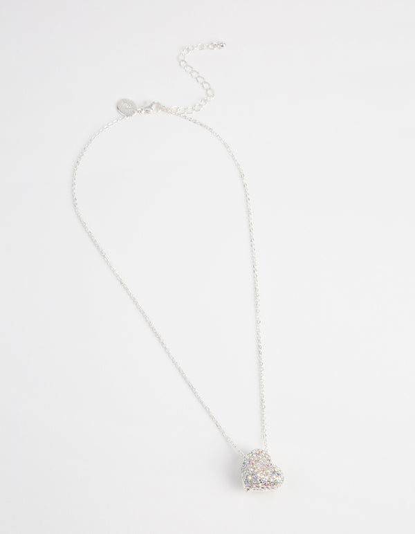 Silver Pave Heart Locket Necklace