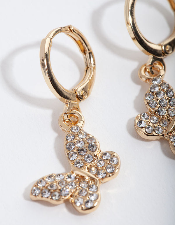 Silver Diamante Butterfly Huggie Earrings