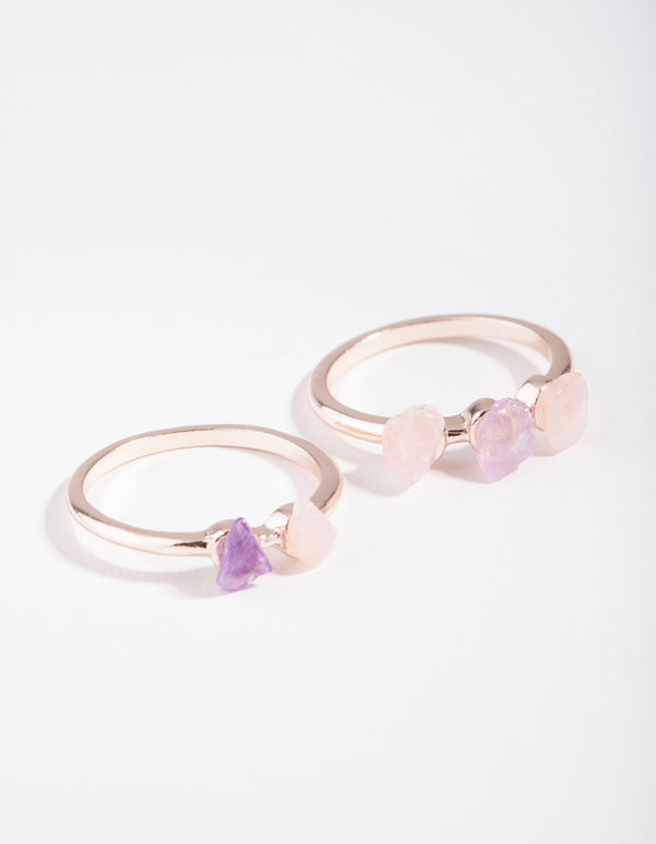 Rose Gold Multi Stone 2 Stack Pack