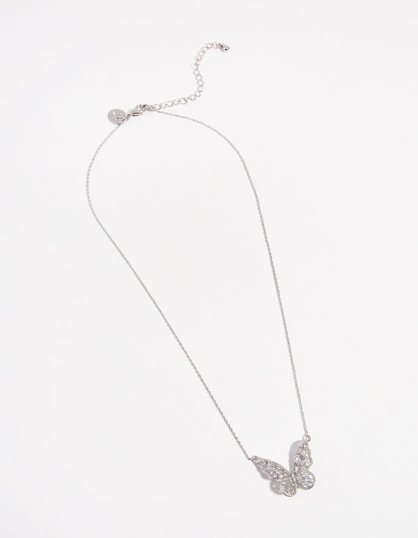 Silver Cubic Zirconia Baguette Butterfly Necklace