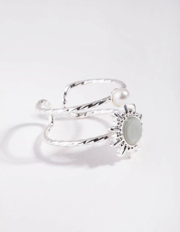 Silver Sun & Pearl Ring