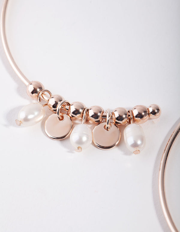 Rose Gold Pearl & Disc Drop Earrings