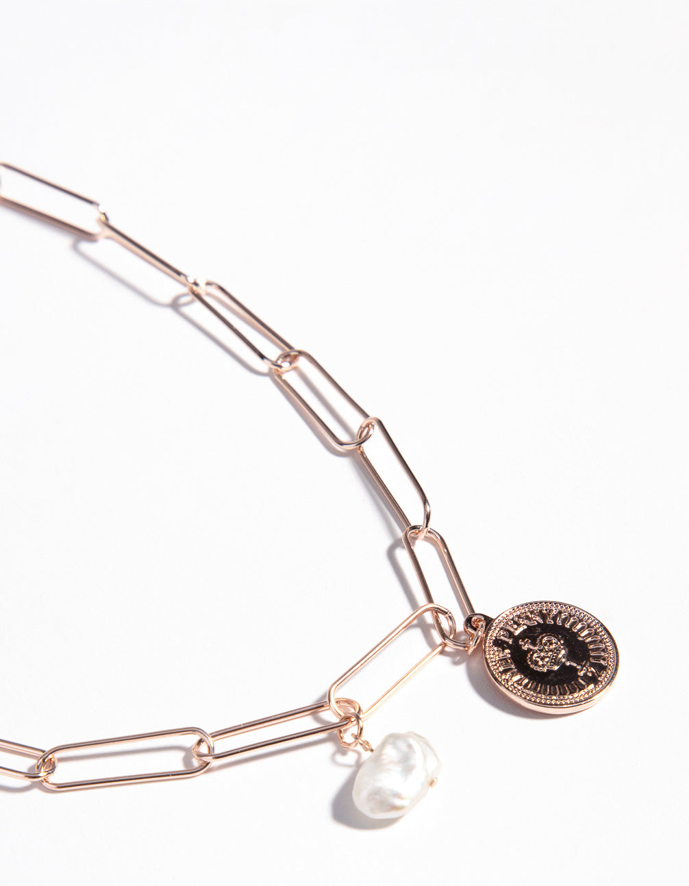Rose Gold Rectangle Pearl Necklace