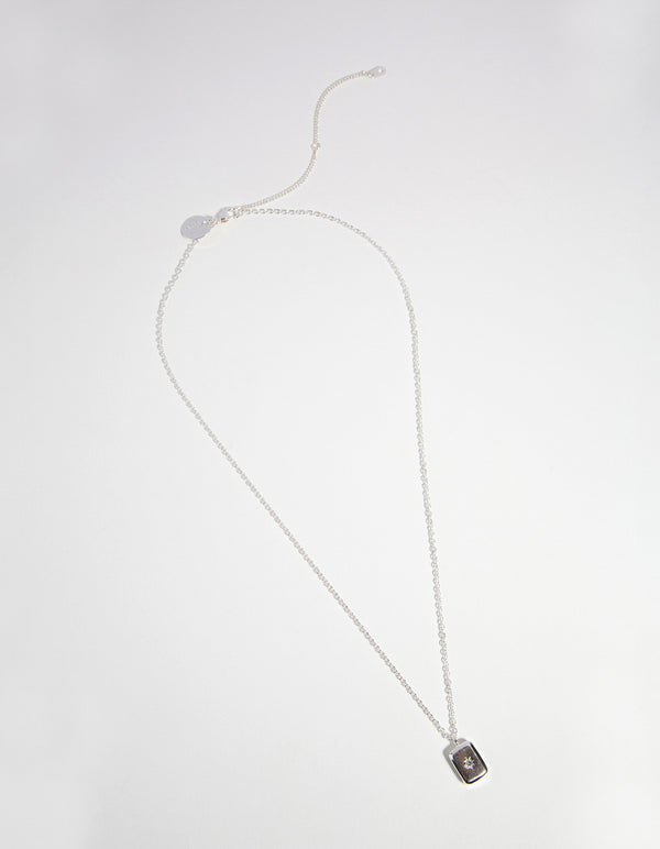 Silver Plated Crystal Rectangle Pendant Necklace
