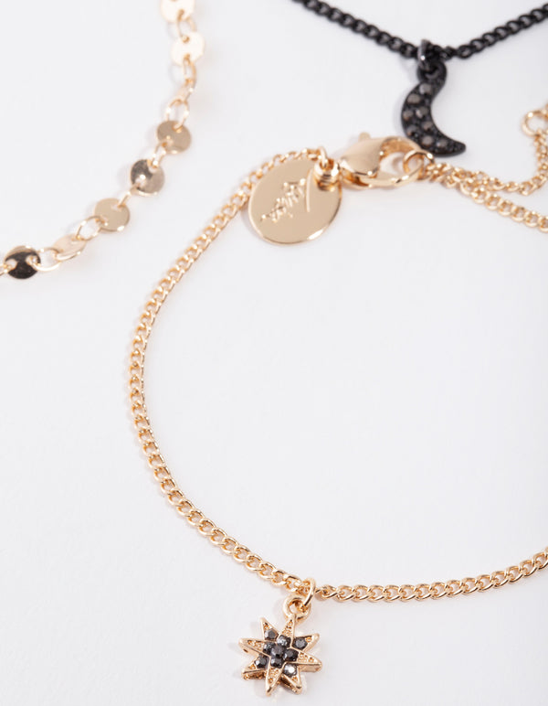 Mixed Metal 4-Pack Celestial Anklet Bracelets