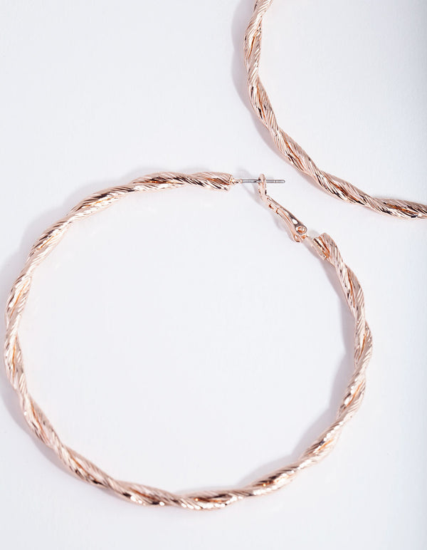 Rose Gold Double Twist Hoop Earrings