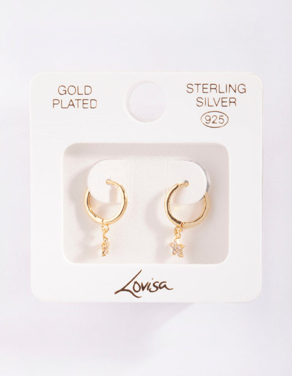 Gold Plated Sterling Silver Star Huggie Earrings