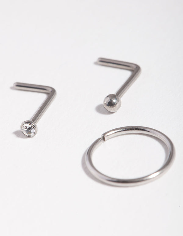 Surgical Steel Diamante Nose Ring Pack