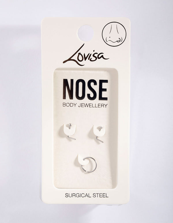 Surgical Steel Diamante Nose Ring Pack