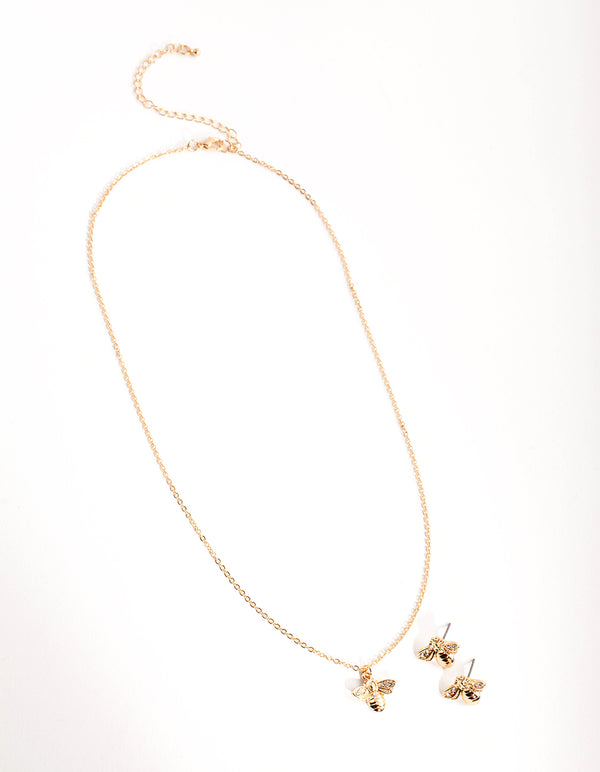 Gold Bee Earring & Necklace Pack