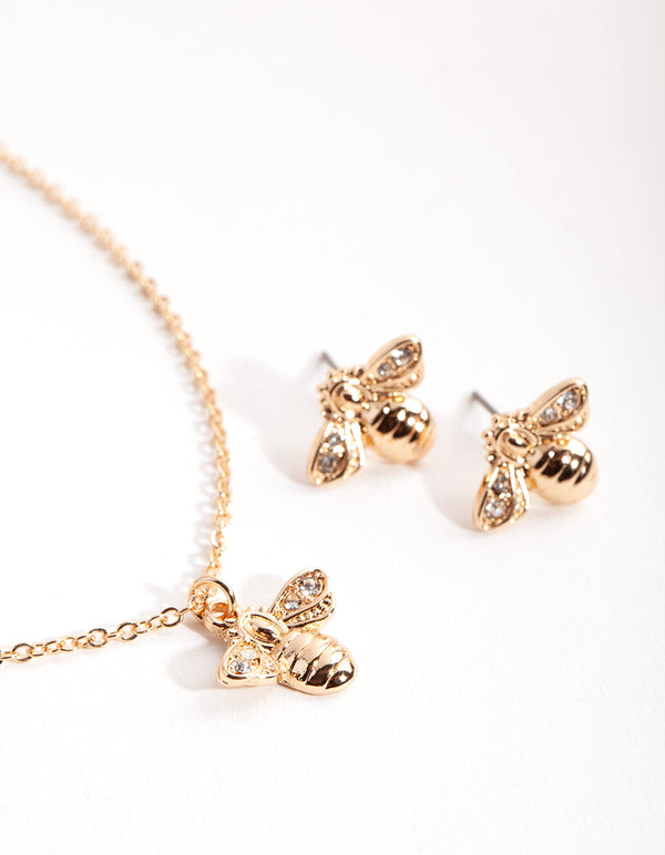 Gold Bee Earring & Necklace Pack