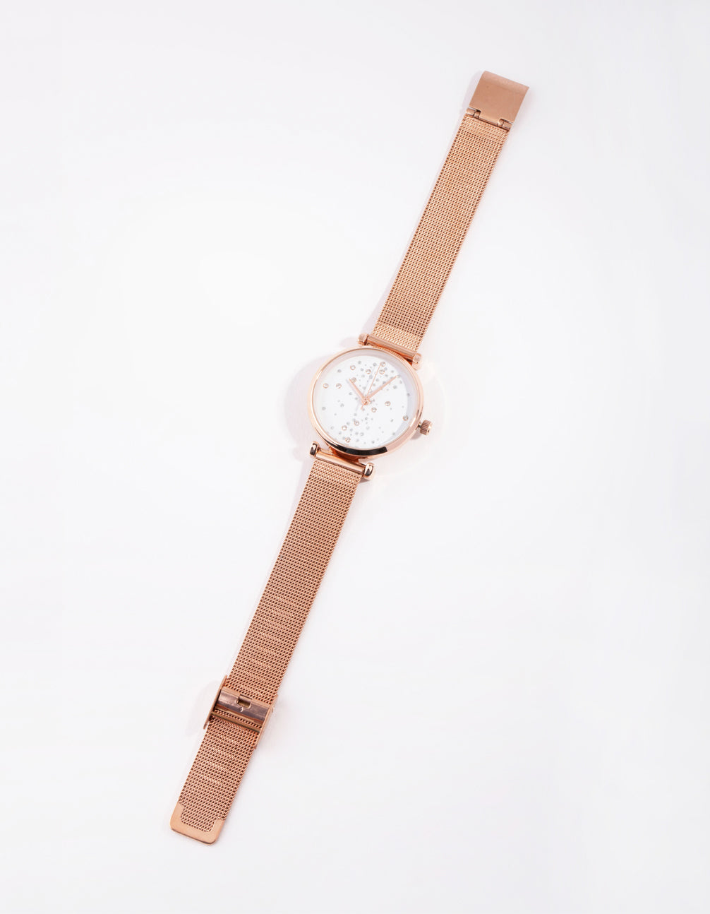 Rose Gold Diamante Scatter Mesh Watch
