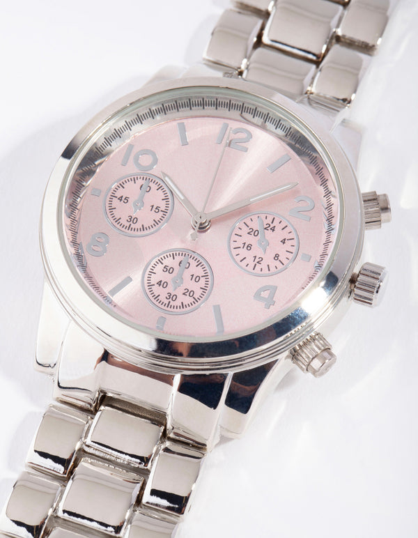 Silver Pink Sunray Link Watch