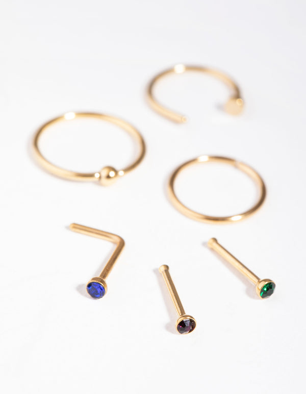 Gold Classic Mixed Nose Ring 6-Pack