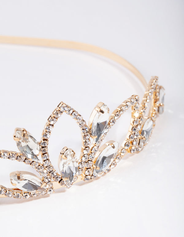 Gold Crystal Pearl Shape Crown Headband