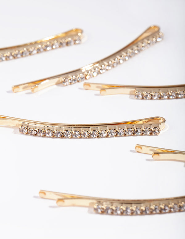 Gold Fine Diamante 6-Pack Bobby Pin