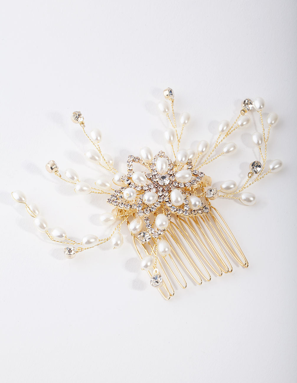 Gold Float Pearl Diamante Comb