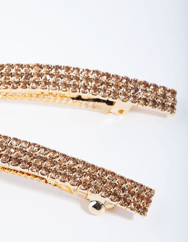 Gold Diamante Barette Pack