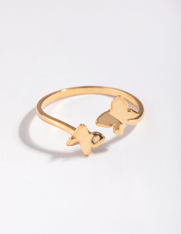 Yellow Gold Plated Sterling Silver Open Butterfly Ring