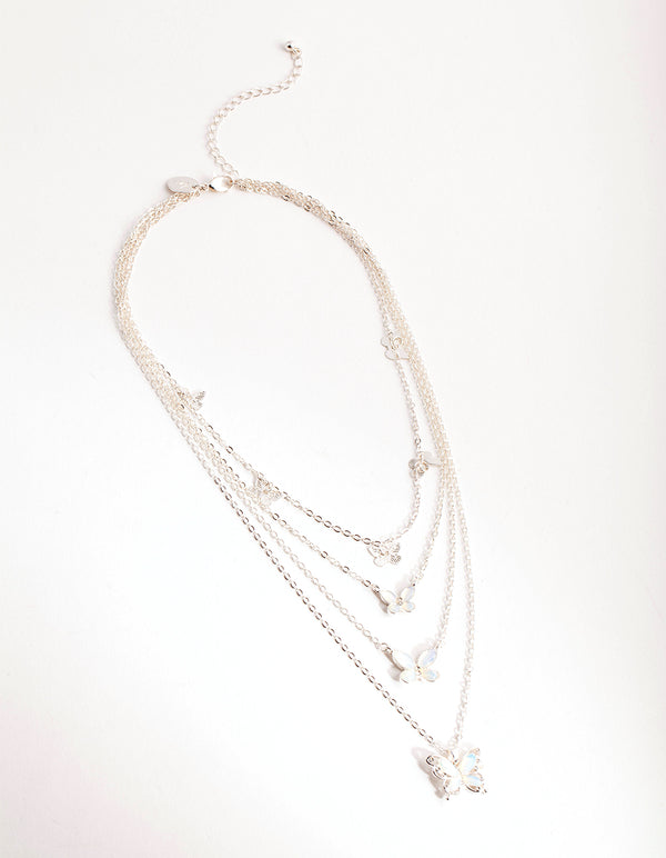 Silver Catseye Butterfly 4-Row Necklace