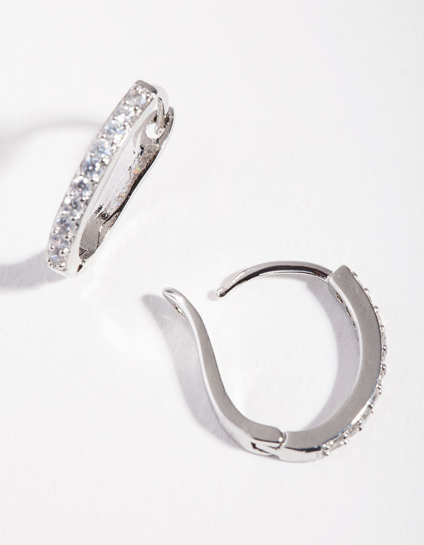 Fine Silver Cubic Zirconia Huggie Earrings