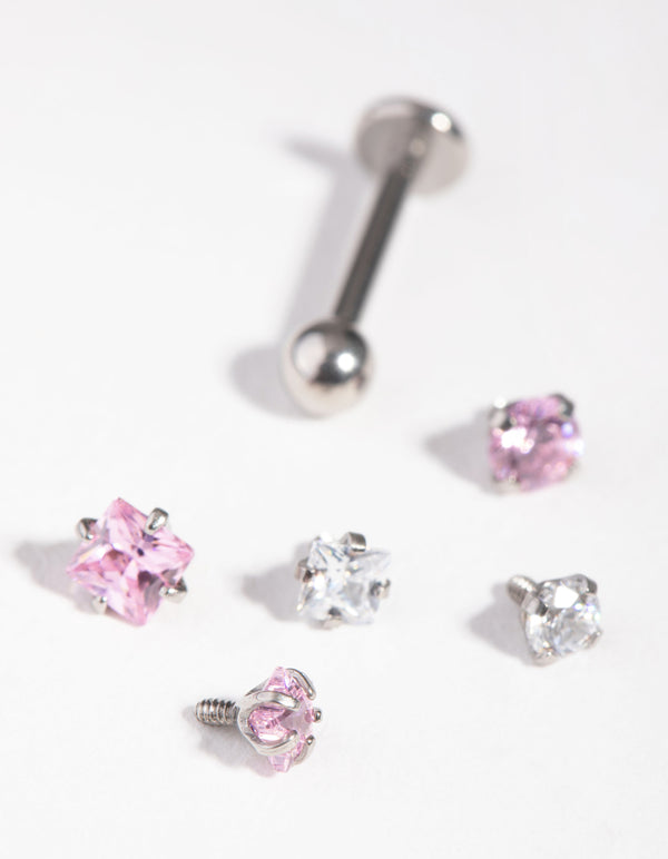 Surgical Steel Cubic Zirconia Star Flat Back 6-Pack