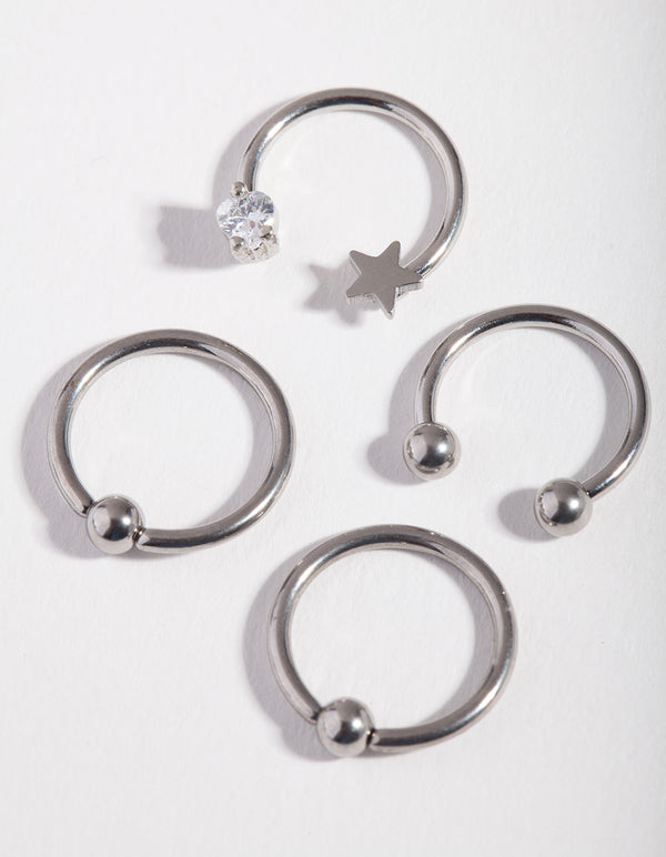 Surgical Steel Silver Celestial Mixed Earring 4-Pack