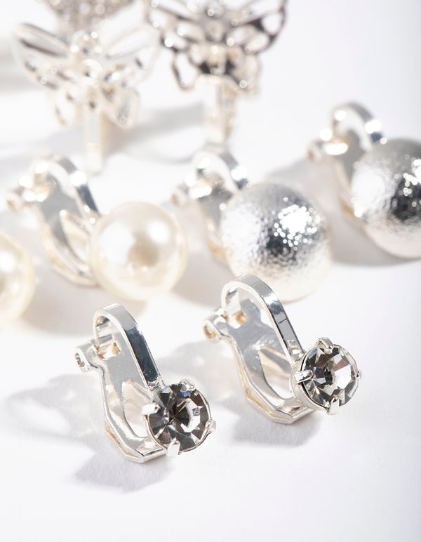 Silver Butterfly Diamante Clip Five-Pack