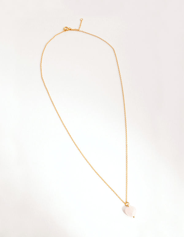 Gold Rose Quartz Facet Heart Necklace