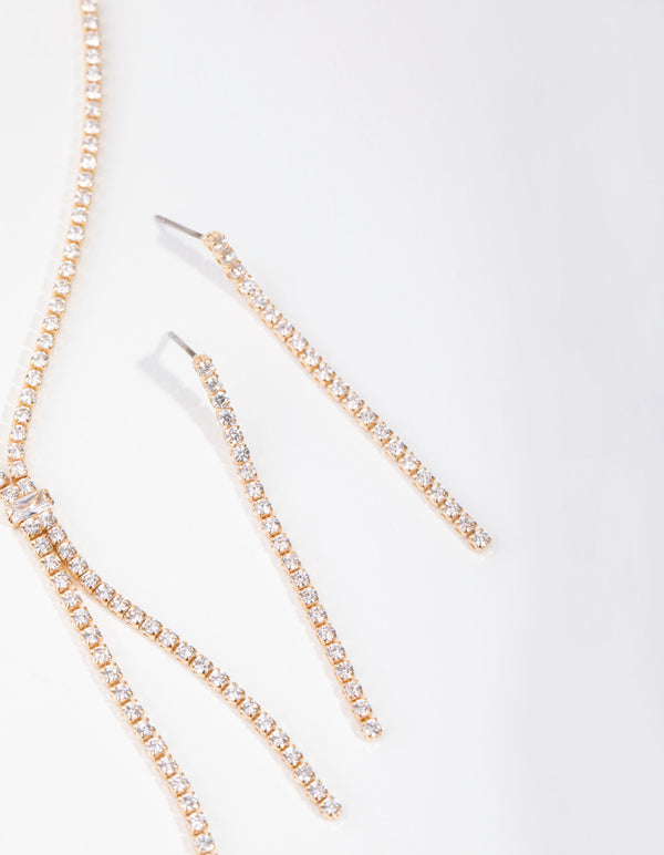 Gold Cubic Zirconia Cupchain Y-Neck Earrings & Necklace