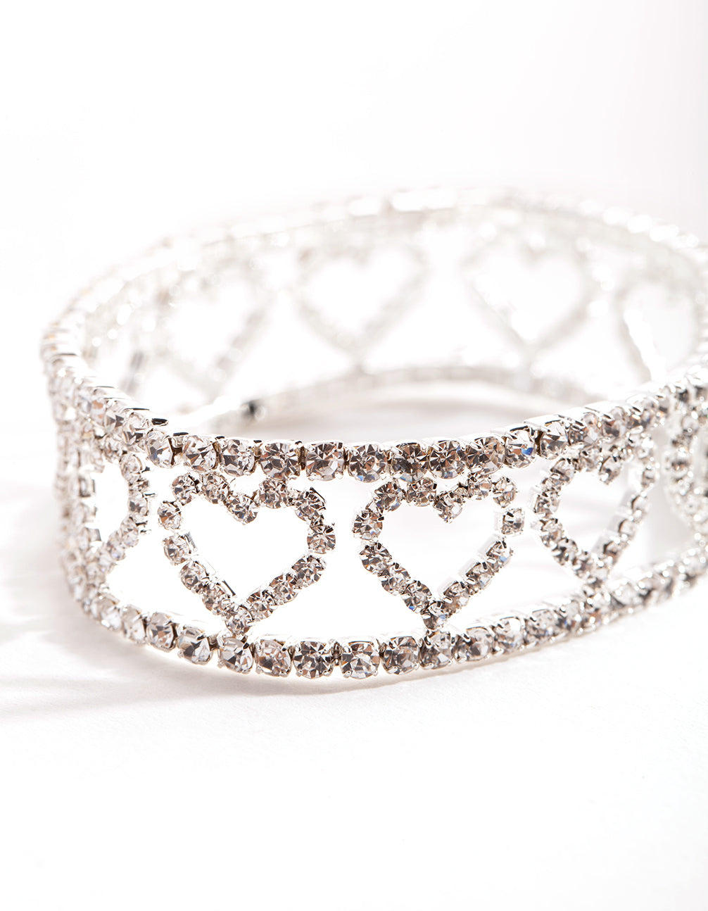 Silver Crystal Cut Out Heart Stretch Bracelet