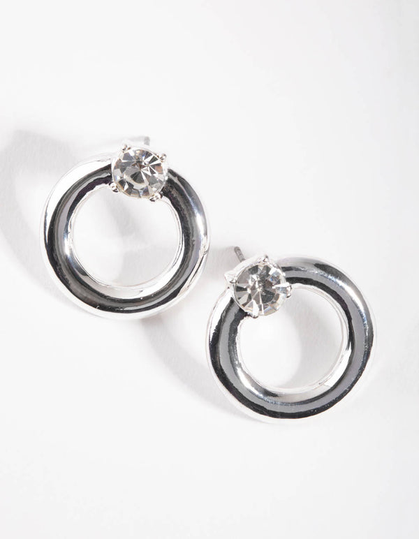 Silver Open Circle Stud Earrings
