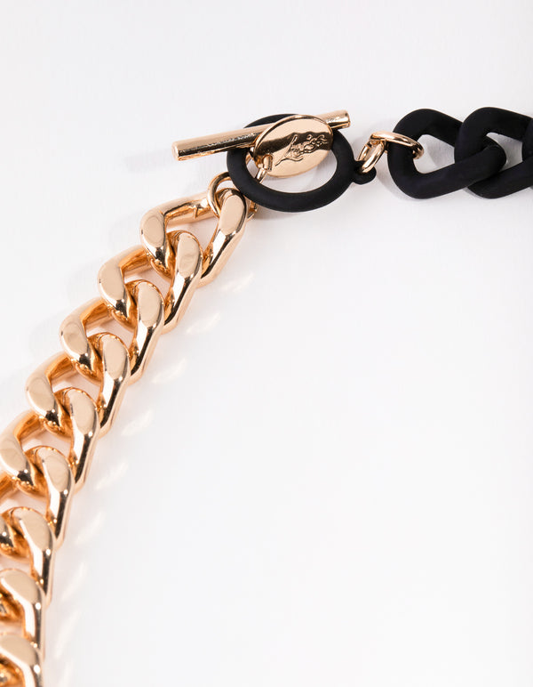 Mixed Metals Gold & Matte Chain T&O Necklace