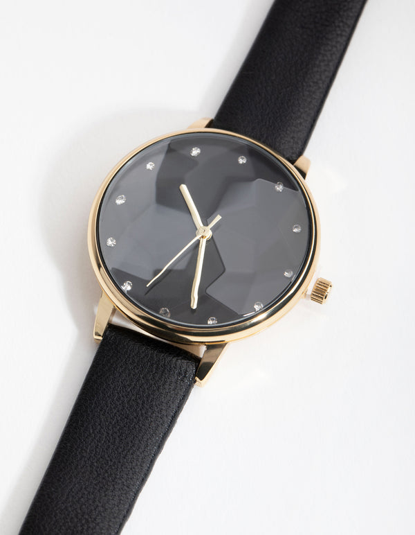 Gold Diamante Marker PU Watch