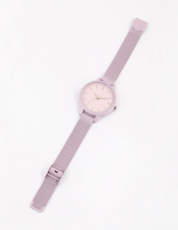 Matte Pink Mesh Strap Watch