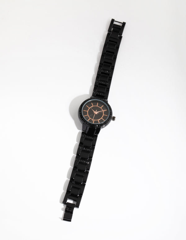 Matte Black Diamante Link Strap Watch