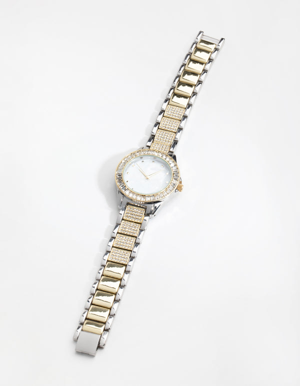Mixed Metal Bling Link Watch