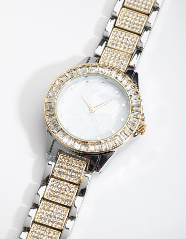 Mixed Metal Bling Link Watch