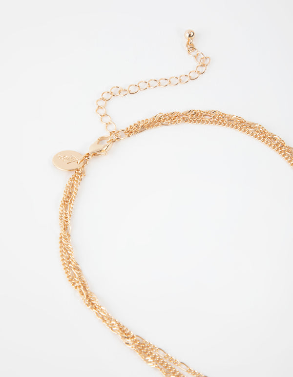 Gold Short Eye Coin 3-Row Necklace