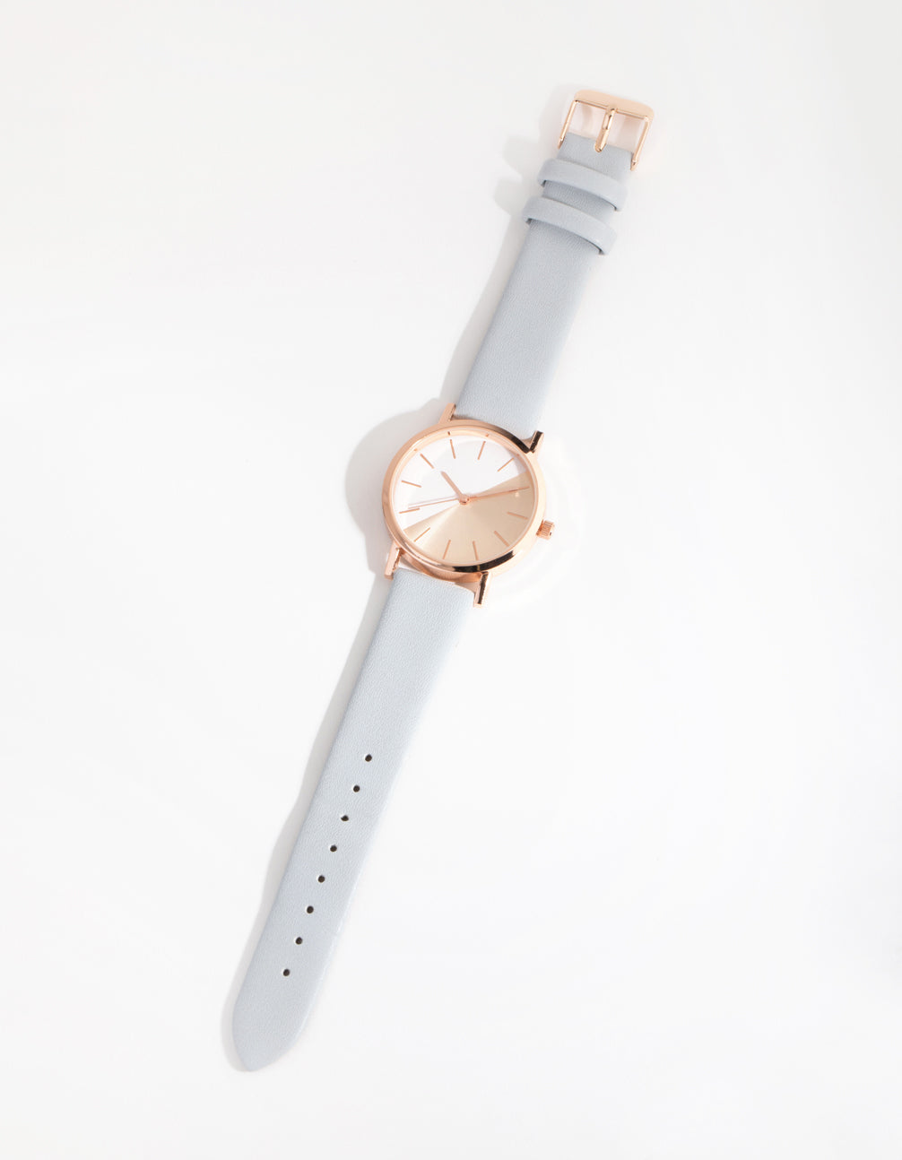 Rose Gold Half Marble Dial PU Strap Watch