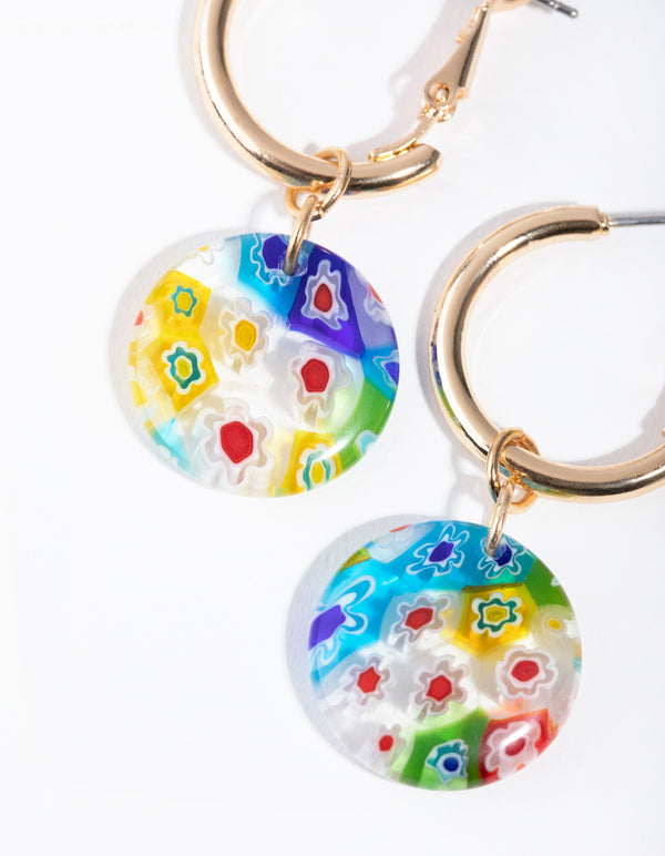 Gold Flower Pattern Drop Earrings