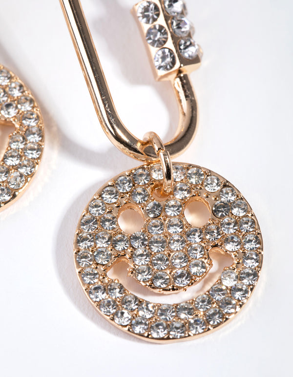Gold Bling Smiley Drop Earrings
