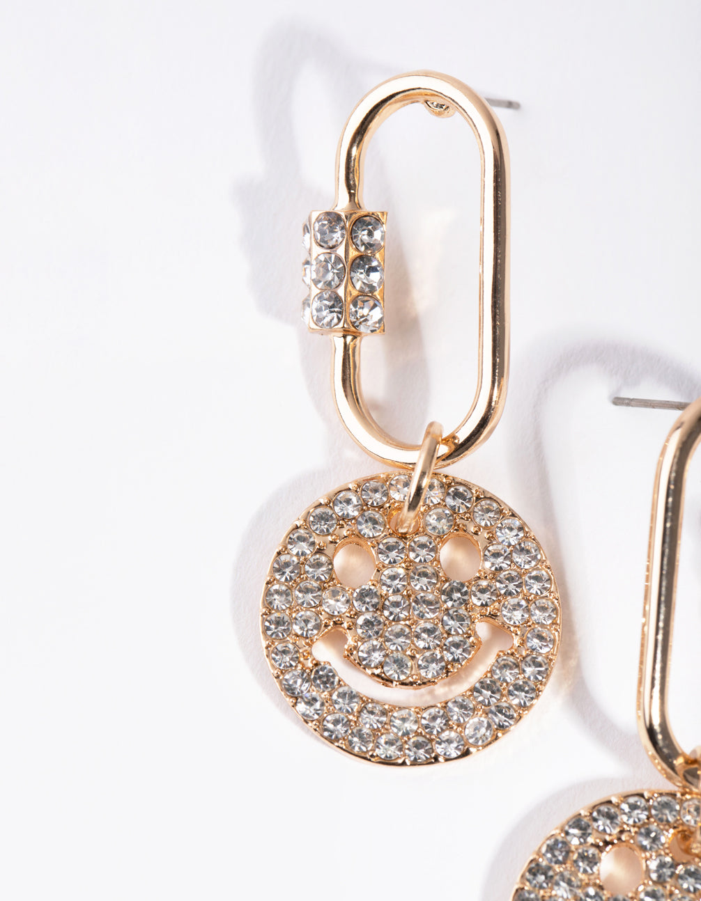 Gold Bling Smiley Drop Earrings