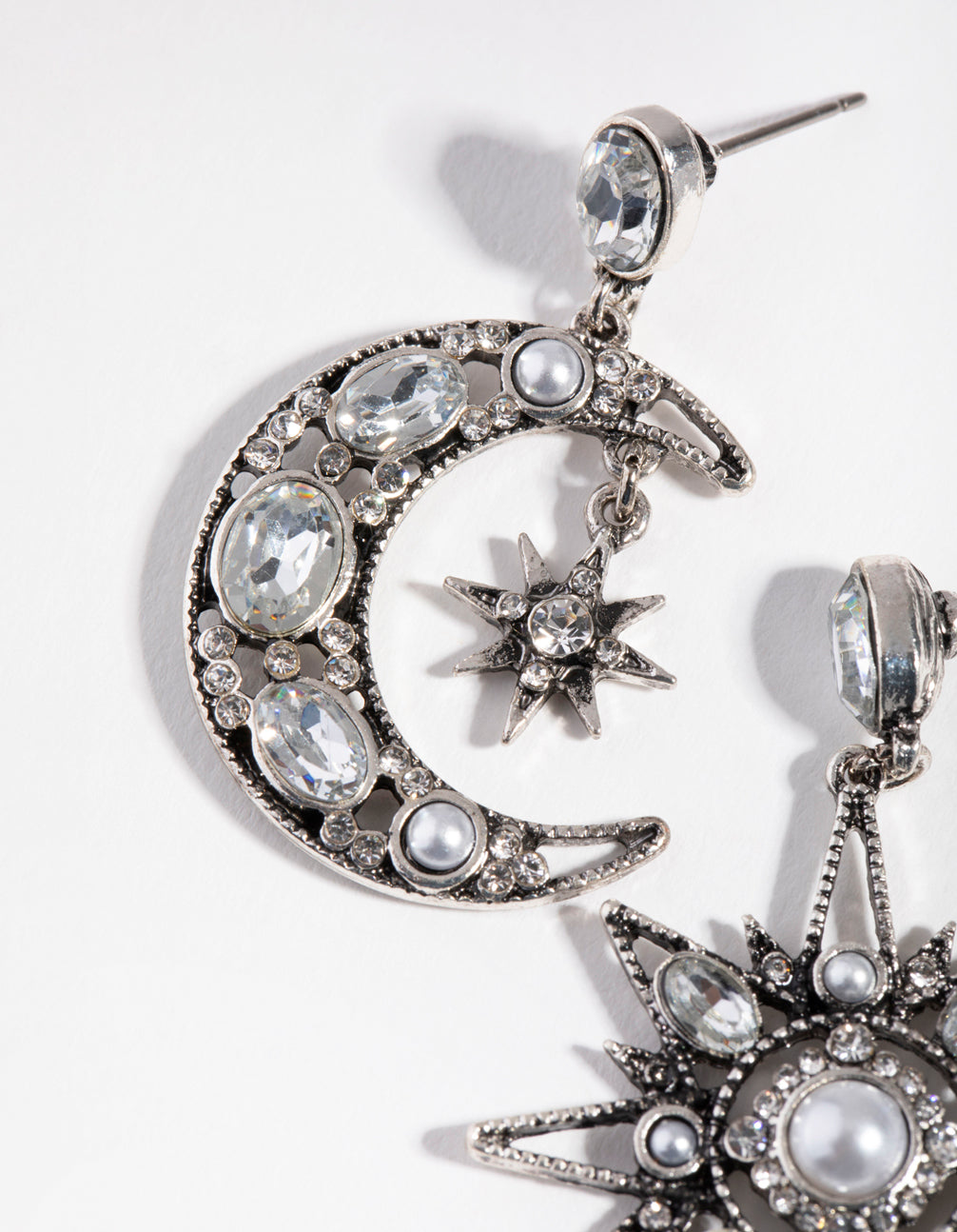 Antique Silver Star & Moon Earrings