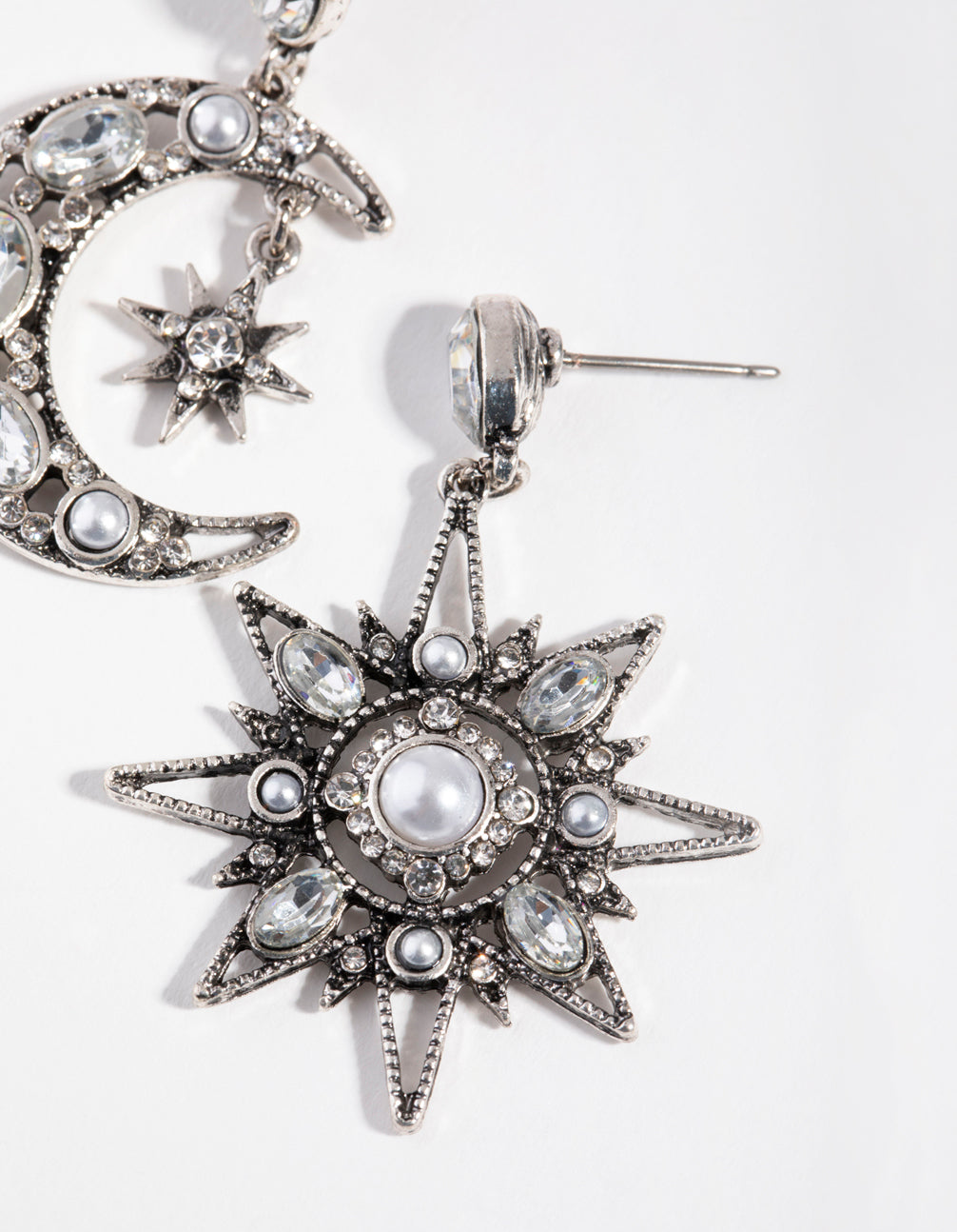 Antique Silver Star & Moon Earrings