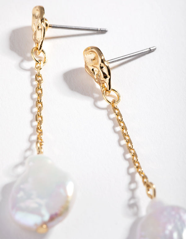 Gold Plated Chain & Freshwater Pearl Drop Earrings