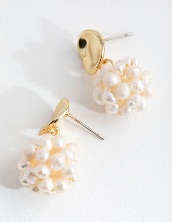 Gold Plated Flat Stud Freshwater Pearl Jumble Earrings