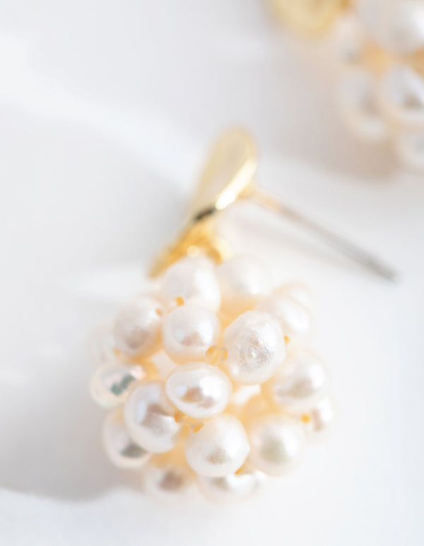 Gold Plated Flat Stud Freshwater Pearl Jumble Earrings